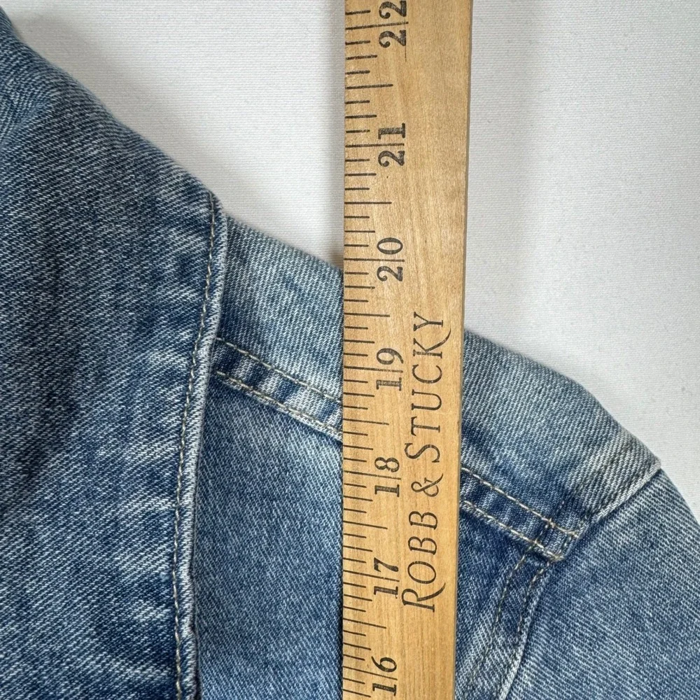 BBJ Los Angeles Denim Jacket‎ Blue White Distressed Cropped Jean Coat Sz Medium